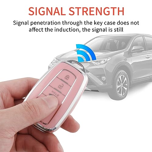 Image of Pangpai Pink Key Fob Cover for Toyota, Soft TPU Key Case Protection with Bling Keychain Fit for 2018-2022 Camry RAV4 Highlander Avalon C-HR Prius Corolla GT86 Smart Key Holder