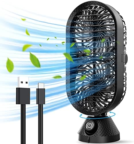 USB desk fan Oscillating Tower Fans - 11 Inches Portable Small personal Quiet Table Fan, Dual Air Circulation & Adjustable Tilt Automatic Swing Cooling Fan for Home Office Bedroom Desktop (black)