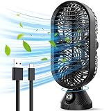 USB desk fan Oscillating Tower Fans - 11 Inches Portable Small personal Quiet Table Fan, Dual Air Ci