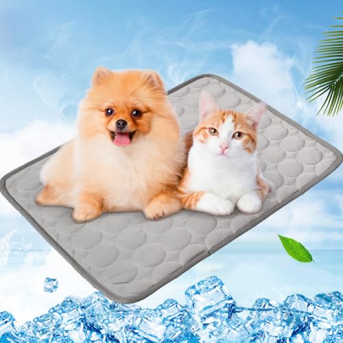 Kühlmatte Hund - Pet Ice Silk Mat - 100*70 Ice Sensation Stoff Wasserdicht und Rutschfest Weich, Bequem und Ieicht zu Reinigen, Geeignet für Den Einsatz zu Hause, auf Reisen Oder im Auto, Grau