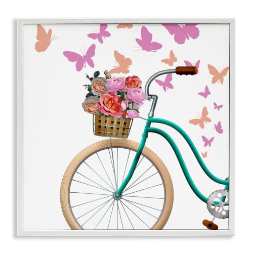 Summer Bicycle Flower Basket Fluttering, 12 x 12 Inch Framed Giclée Print