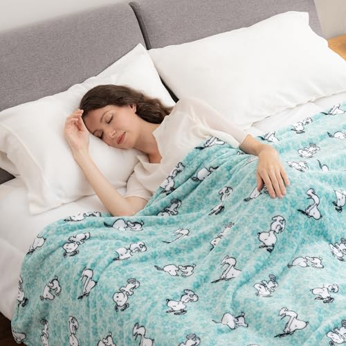 Image of Berkshire Blanket Peanuts VelvetLoft Cute Character Snoopy Plush Blanket,Snoopy Springtime Floral Dance Large Blue,Full /Queen 90 in x 90 in (Official Peanuts Product)