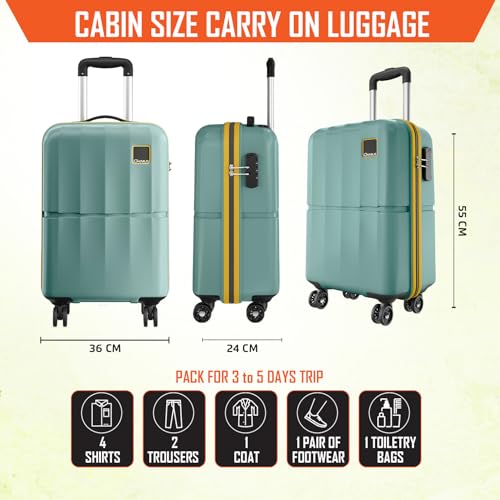 Image of Safari Genius Theo 8 Wheels 55cm Cabin Size Trolley Bag, Hard Case Polycarbonate, 360 Degree Wheeling Small Carry-on Luggage, Suitcase for Travel, Trolley Bags for Travel, Sage Green