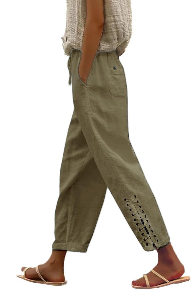 Womens Lightweight Pants with Pockets High Waist Comfy White Pants Casual Lightweight Loose Trousers 2025