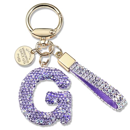 JINGUAZI Bling Initial Letter Keychain Bag Charms for Women (G-Purple)