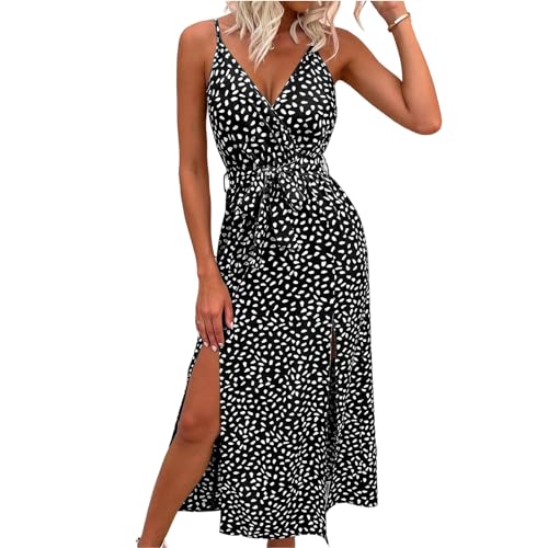 FQFGGYD Women's Floral Print Maxi Dress Deep V Lace-up Boho Dresses Summer Beach Sundress Flowing Long Skirt Vacation Outfits