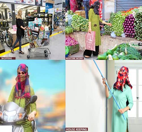 Image of Women and Girls Printed Scarf Cum Face Cover Mask Head Neck Face Safety Sun Protection Scarf Mask Head Bandana Wrap Pure Cotton Printed Stole