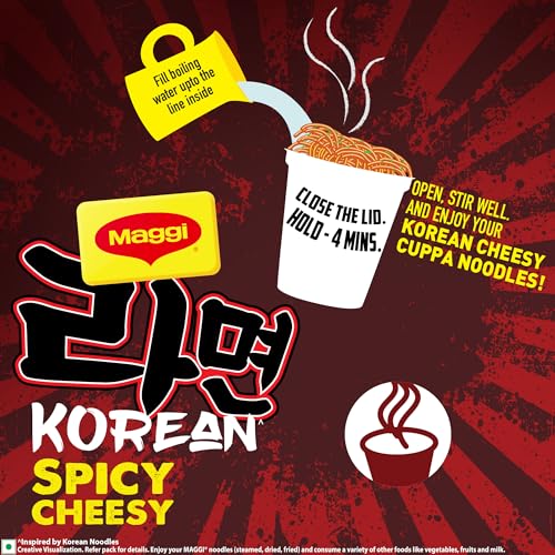 Image of MAGGI Korean Spicy Cheesy Cuppa Noodles, 286 g (Pack of 12, 71.5g each)