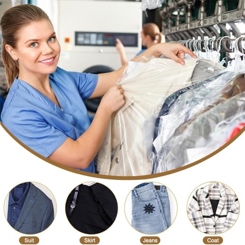 25 Pack Garment Bags, 60 * 120cm Clothes Covers Protector Bags, Moth Proof Suit Cover Plastic Waterproof for All Clothes (Transparent) - Image 3