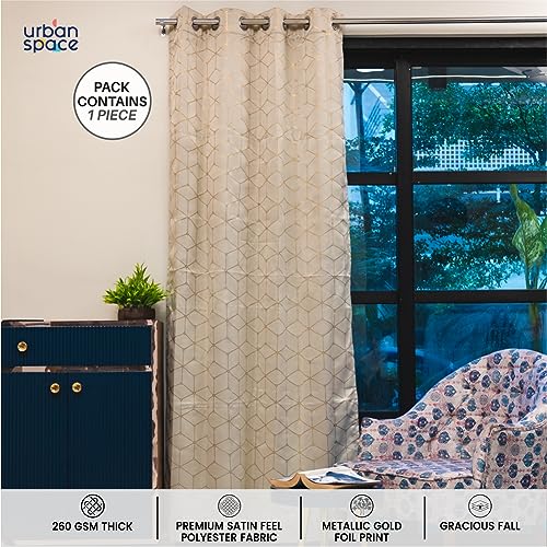 Image of Urban Space Blackout Curtain for Living Room, Gold Foil Printed Luxurious 80-85% Blackout Decorative Curtain, Eyelet with Tieback Curtains for Home Decor, 1 Piece (Hexagon Beige, Window 5 x 4ft)
