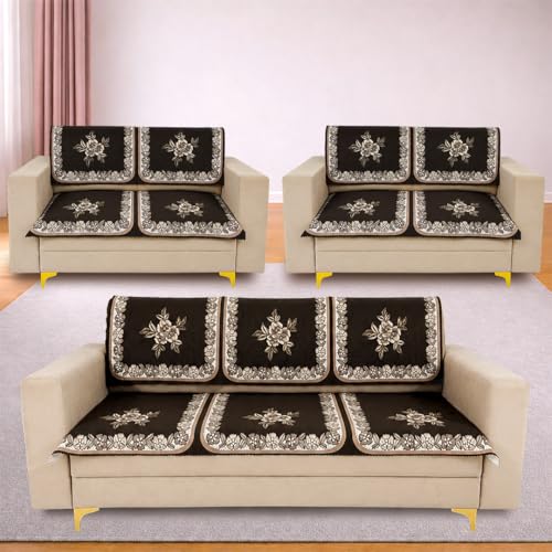 Image of Homerz Premium 'Luxe Series' Sofa Cover | Holland Velvet Fabric | Smooth Finish | Anti-Slip Fleece Backing Couch Protector (Royal, 7 (3+2+2) Seater, Seat Cover with Backrest)