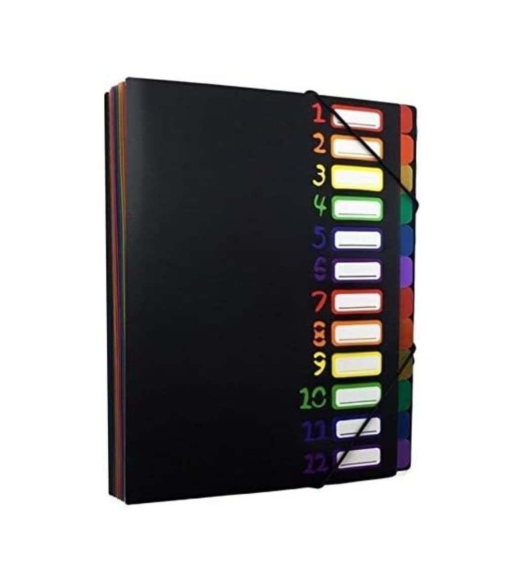 Mappe Schnellhefter Aktenordner A4-12 Pocket Expanding Project Sortierer Hochleistungs-Kunststoff-Multi-Pocket-Regenbogen-Datei Ordner Organizer Buchstabe Speicherversorgungsordner Sammelmappe
