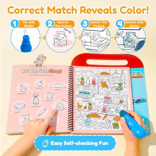 JoyCat Reusable Water Coloring Book, Search and Find Book for Kids Ages 3+ - 1