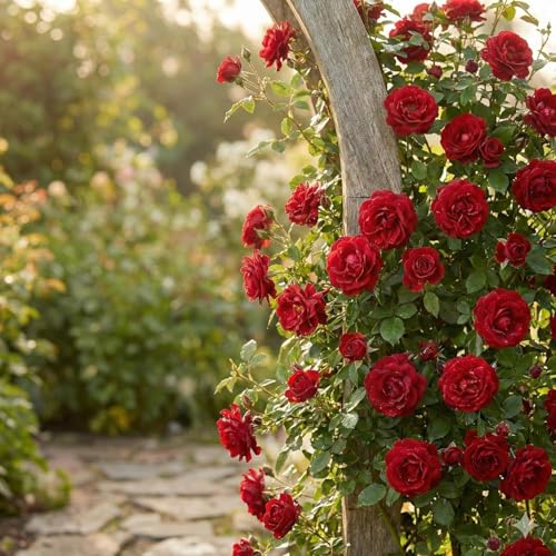 Image of Rare Original Red Climbing Rose Live Plant with Pot Fragrant Flowering Vine | Fast Growing Creeper Rose Plant for Balcony Terrace Wall Fence Garden | (Rose Plant Pack of 1) (RED CLIMBING ROSE)