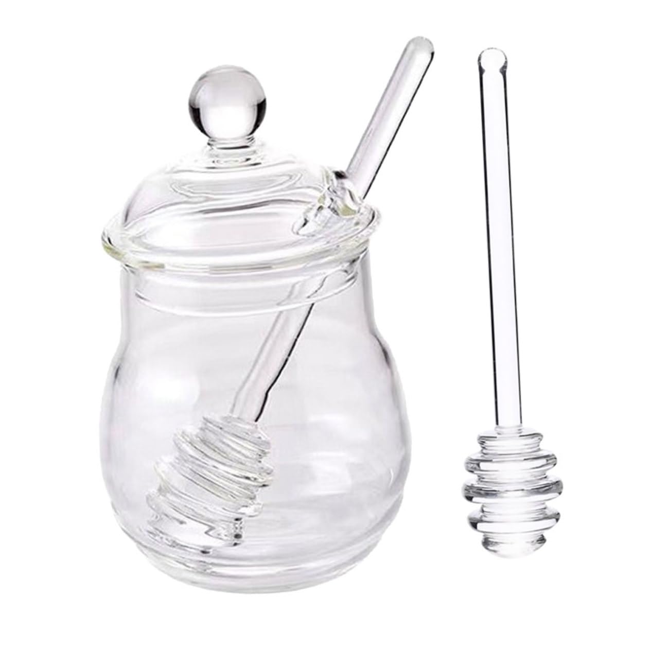 DECHOUS 1 Set Honey Pot Honey Glass Sealer Honey Glass Bottle Clear Honey Storage Honey Packaging Bottles Lidded Honey Container Terrarium Glass Honey Containers Jar Stirring Rod re-usable