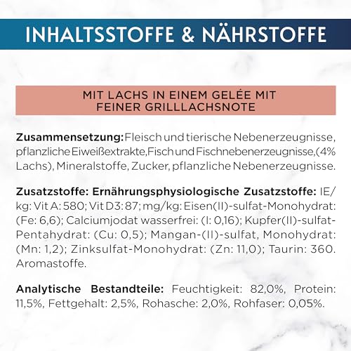 Gourmet Perle Genuss in Gelee Katzenfutter nass mit Lachs und feiner Grillachsnote 26er Pack (26 x 85g)