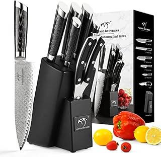 NANFANG BROTHERS Damascus Knife Set with Block,Japanese Knife Set,Chefs Knife Sets Professional,7 Pieces ,with Block,Chef Knife,Bread Knife & Santoku Knife,Paring Knife,Shears