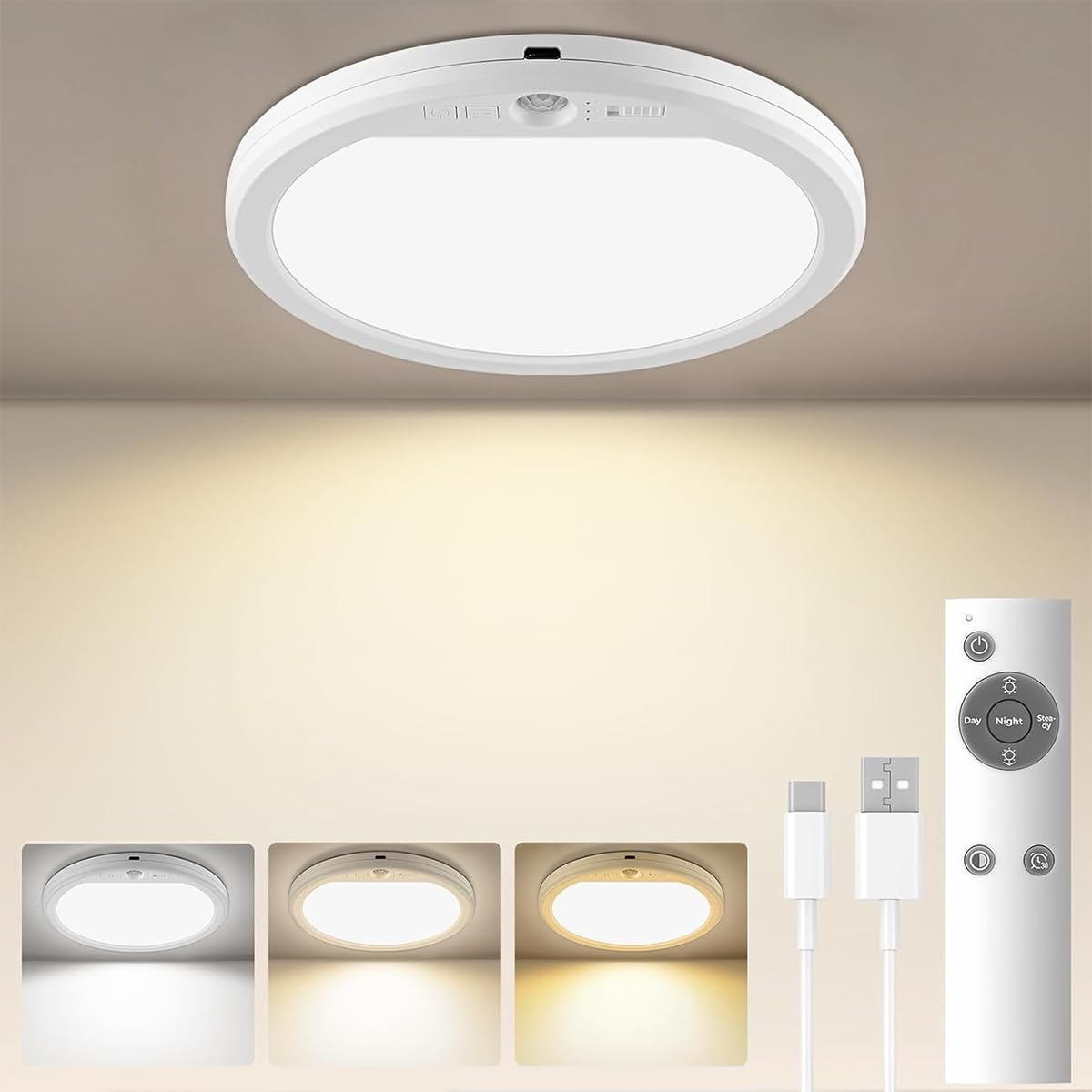 ELEPHANTBOAT® Motion Sensor LED Light, 7'' Round LED Wall Lamp with Remote Control, 3 Color Temperatures & 5 Brightness Levels Sensor Light for Home Indoor, Living Room, Balcony, Stairway-image-44
