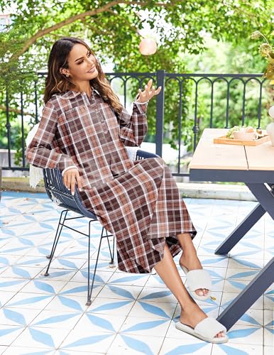 Ekouaer Womens Flannel Nightgowns Cotton Christmas Nightgown Long Sleeve House Coat with Pockets S-3XL4