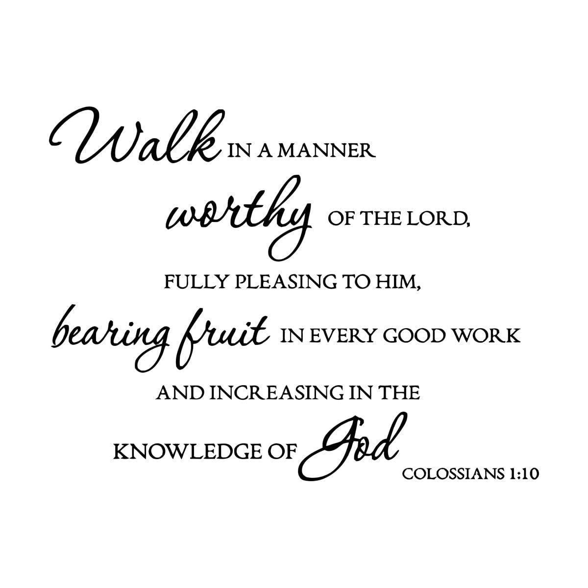 Christian Bible Verse Colossians 1:10 Walk in A Way Worthy of God. May The Lord Bless You and Pray. Fine Carving Stickers 54x70.2cm Art Decoration Large Black