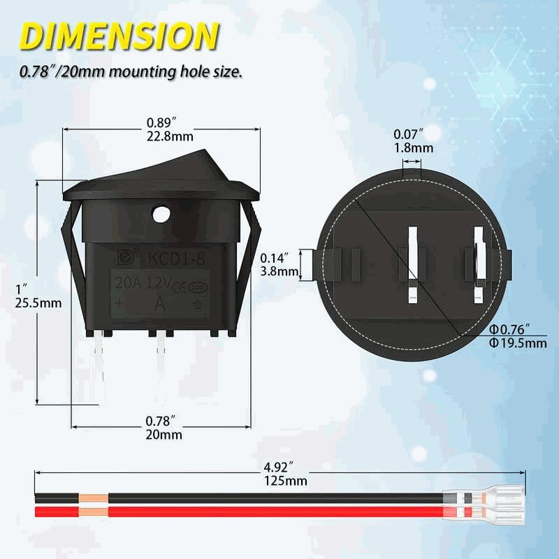 Interruptor Basculante con cable SPST ON/OFF 2 pin, 1 Unidad - imagen 3
