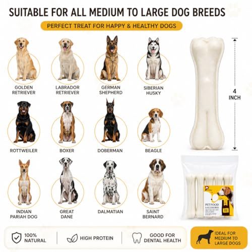 Image of Rawhide Dog Chew Bones 4 Inch (250g) | Long Lasting Chew Sticks for Dogs | Dental Cleaning Treat | Calcium Rich Puppy & Adult Dog Treat