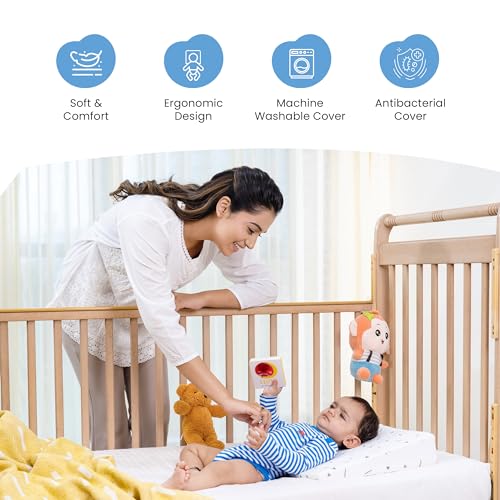 Image of Cherilo Half Size Elevated Wedge Pillow for Baby Crib & Mattress, Elevate Baby to Prevent Acid Reflux, Colic, GERD, Heat Burn, 19 inch x 13.5 inch x 3.5 inch - with Removable Cover - Triangle Design - White