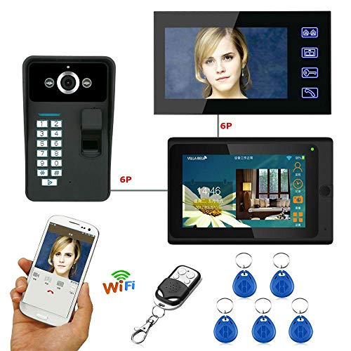 Fingerabdruck RFID Passwort 7 Zoll WiFi Wireless Video Türsprechanlage Türklingel Intercom 1 Kamera 2 Monitor System APP Control