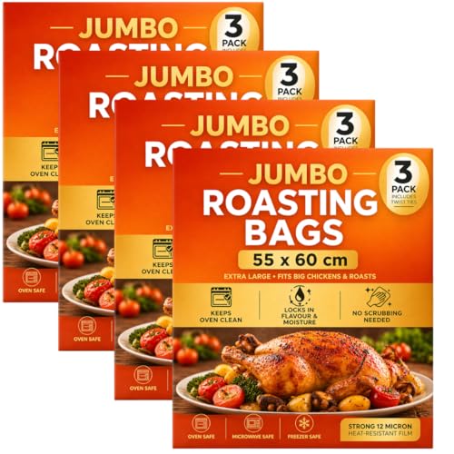 LND Gifts Extra Large Turkey Roasting Bags: 12 Jumbo Roasting Bags for Oven 55cm x 60cm Easy Roast - Large Turkey Bags With Ties For Oven Microwave and Freezer Use.