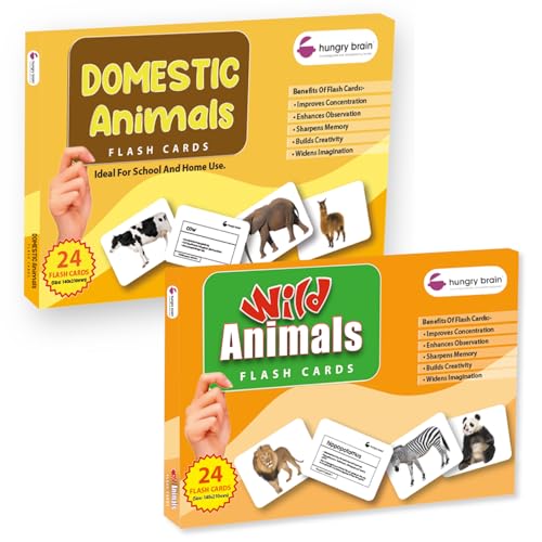 Image of hungry brain Domestc & Wild Animals Flash Cards for Toddlers 1 Year I Montessori, Preschool Learning Activities and Kindergarten Educational Flash Cards for Kids
