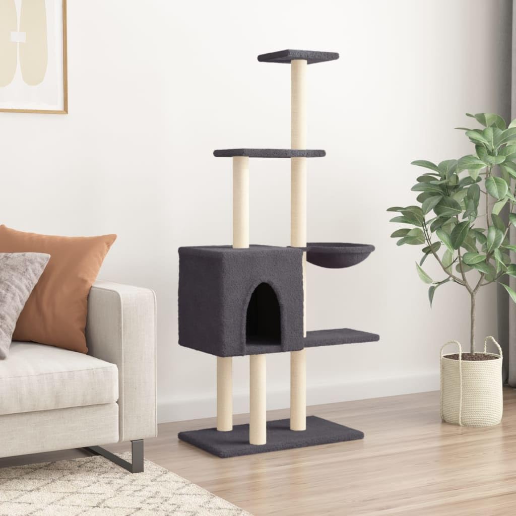 Homgoday Tiragraffi per gatti con tiragraffi in sisal, grigio scuro, 145 cm, torre tiragraffi multilivello con scala e condomini, centro attività per gatti da interno