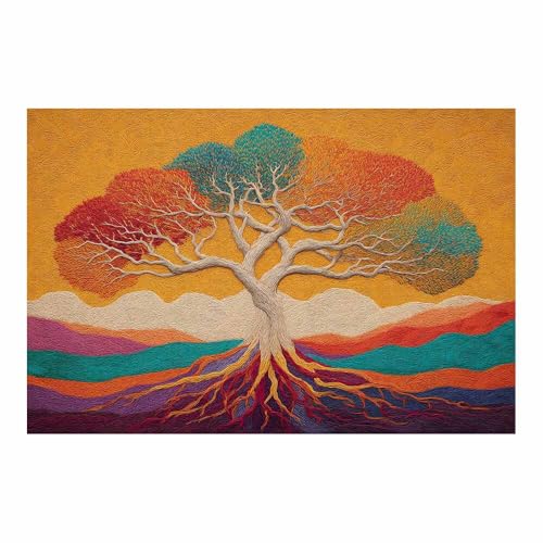 Poster nature arbre de vie jaune impression sur toile 50x70cm pour salon et chambre