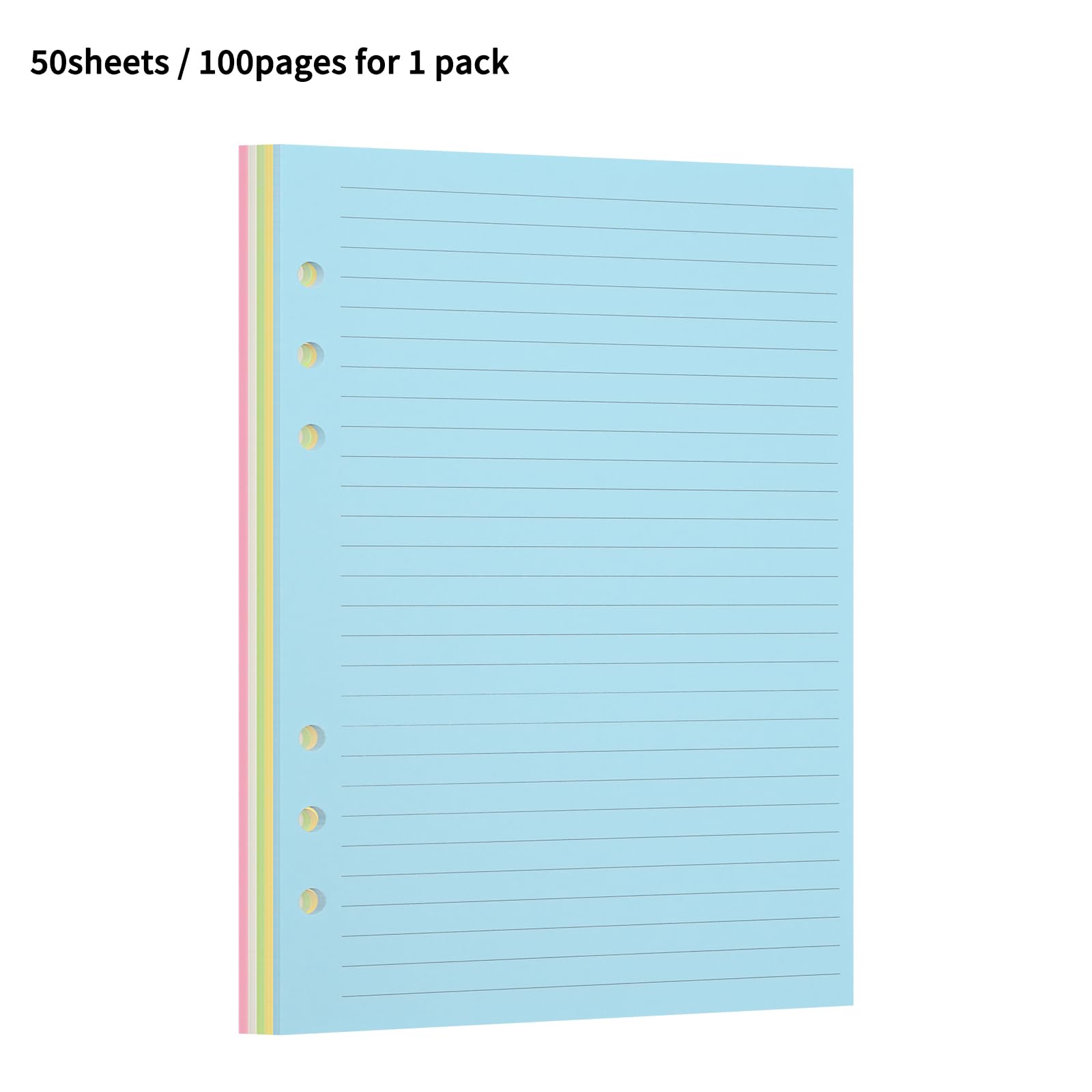 Bidponds A5 Lined Refill Paper, Multicolor Ruled Pages, 50 Sheets/100 Pages, 6-Hole Punched Binder Insert - Image 3
