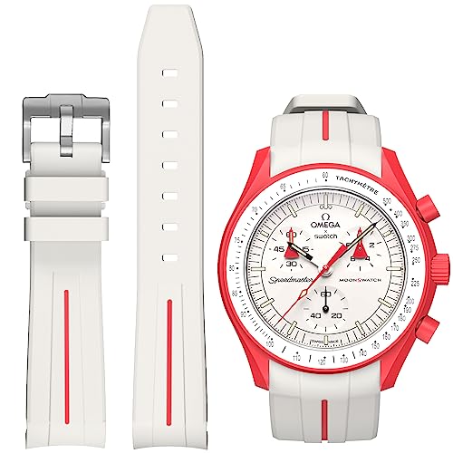 Image of Bands for Moonswatch Watch,Curved No Gap Rubber Strap Compatible with Omega X Swatch Moonswatch Speedmaster /Rolex /SEIKO 20mm Watch,Swatch Omega Moonswatch Speedmaster Watch Replacement Band Men Women
