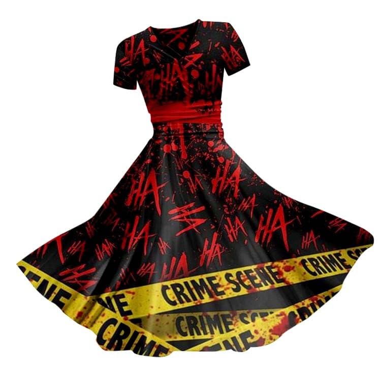 HUIFUAO Halloween Dresses for Women Scary Bloody Fancy Dress Plus Size Halloween Costumes V Neck Short Sleeve Party Evening Horror Festival Cosplay Outfits Clothes (Z03 Red #4, XL)