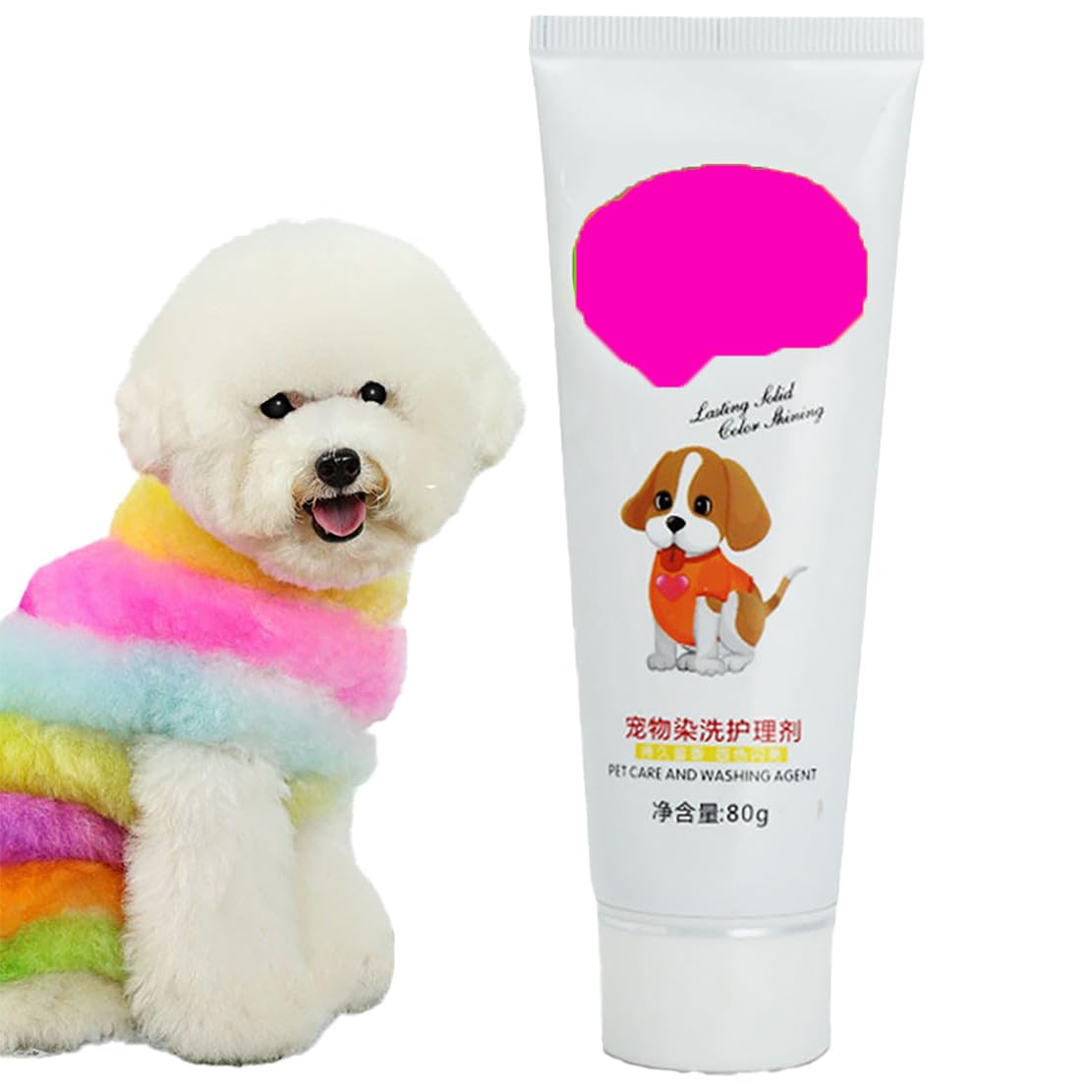 Special stain for pets, lasting fixation, shiny color, hair cream for dogs and cats, easy to color, suitable for all kinds of pets that need to change color (80g). (Pink)