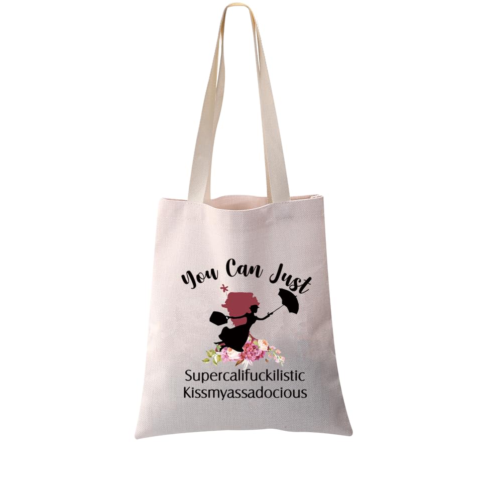PXTIDY Mary Movie Tote Bag Supercalifragilistic Movie Reusable Grocery Bag Mary Quote Poppin Umbrella Fans Gift