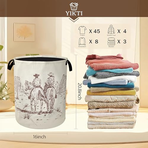 Image of Western Cowboy Laundry Hamper,Vintage Clothes Hamper for Laundry,Waterproof Oxford Toy Storage Collapsible Hampers for Bedroom, Dorm Room,Bathroom,16x20 Inch