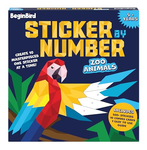 Image of BeginBird Sticker By Number DIY Art Activity Zoo Animals,Craft Kits & Supplies, Mess-Free Fun For Kids,Unicorns and Princesses,10 Magical Artworks, 500+ Stickers ,Art & Craft Kit,Travel Toys,Gifts for Boys & Girls Ages 5, 6, 7,8,9,10,11