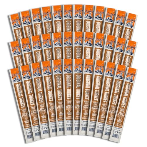 Archer Jerky Turkey Jerky Sticks - All Natural Turkey Sticks, Protein Snack for People, On the Go Protein, Gluten Free, Keto, Original Turkey Flavor - 1 oz (Pack of 36)