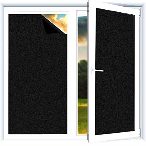 MAKINGTEC Blackout Window Film 100% Light Blocking Privacy Film Black Static Cling Window Sticker Darkening Film Non-adhesive Window Tint for Bedroom Day Sleeping and Baby Nursery