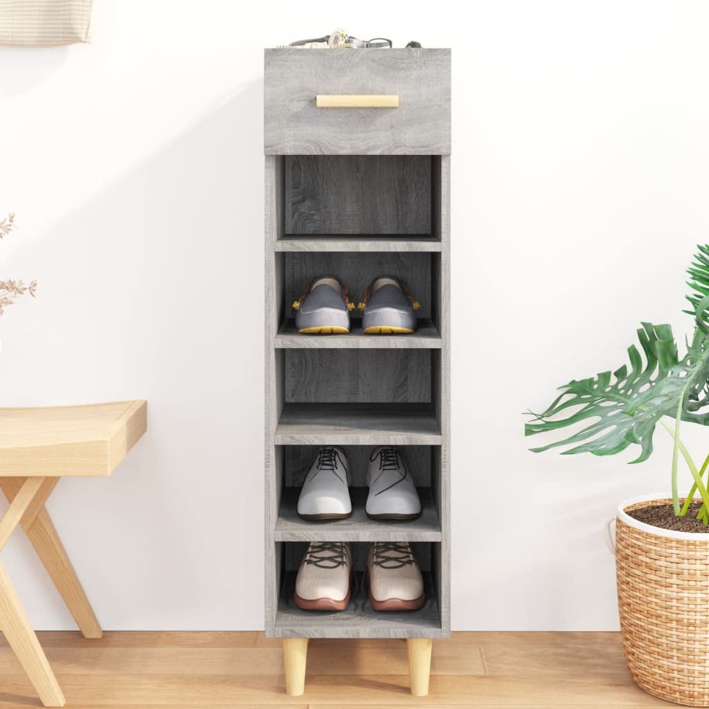 Meuble à chaussures peu encombrant bois gris étagère étroite femme
