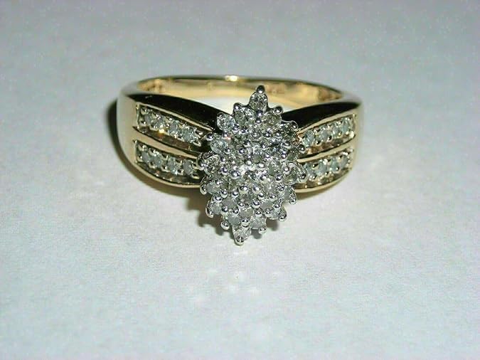 2 Ct Round Cut Diamond Cluster Two Row Shank Engagement Ring For Women 14K Yellow Gold Plated Wedding Ring 925 Sterling Silver Handmade Anniversary Ring Customized Ring Gift For Her