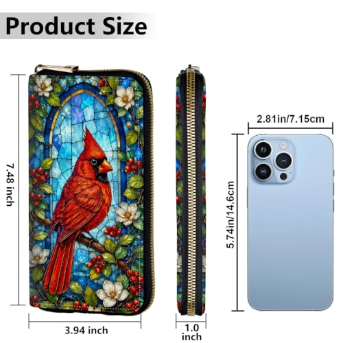 Image of Women's Wallets Credit Card Holder Money Leather Long Wallet | Long wallet with Wristlet,Large Capacity with Zip-Around Phone Purse for Women Ladies Girls,Red Hummingbird