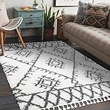 Teppich Union Zickzack Creme / grau Franse Berber marokkanisch Shaggy 200x290 cm