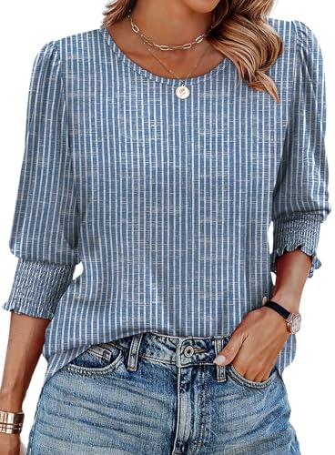 Image of XIEERDUO Blouses for Women Dressy Casual 3 /4 Length Sleeve Womens Tops with Smocked Cuffs