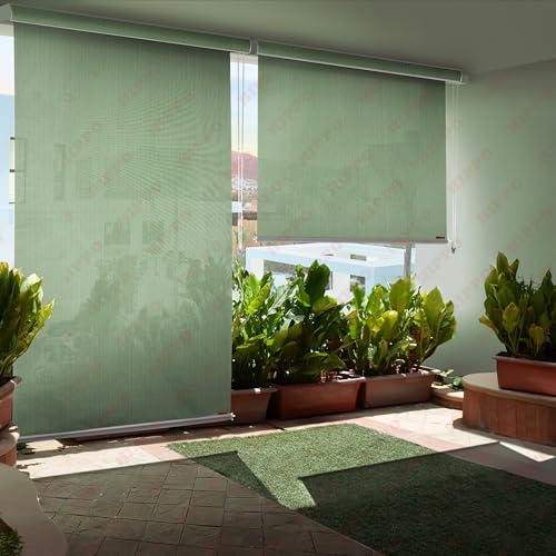 Image of HIPPO 180 GSM HDPE Outdoor Balcony Roller Blind with UV & Dust Protection- Smooth Corded Roll-Up & Down System, Light Filtering Shade for Balcony & Garden Use (Bamboo-Breeze, 3FTX6FT)