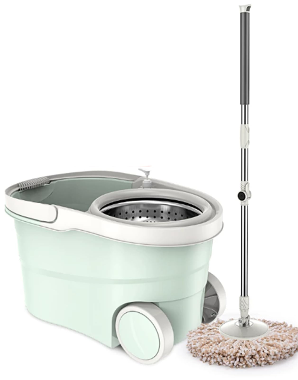 Fregona y cubo giratorios para el hogar, herramienta de limpieza de suelos | Sistema de cubeta y trapeador giratorio para pisos de madera noble en el hogar