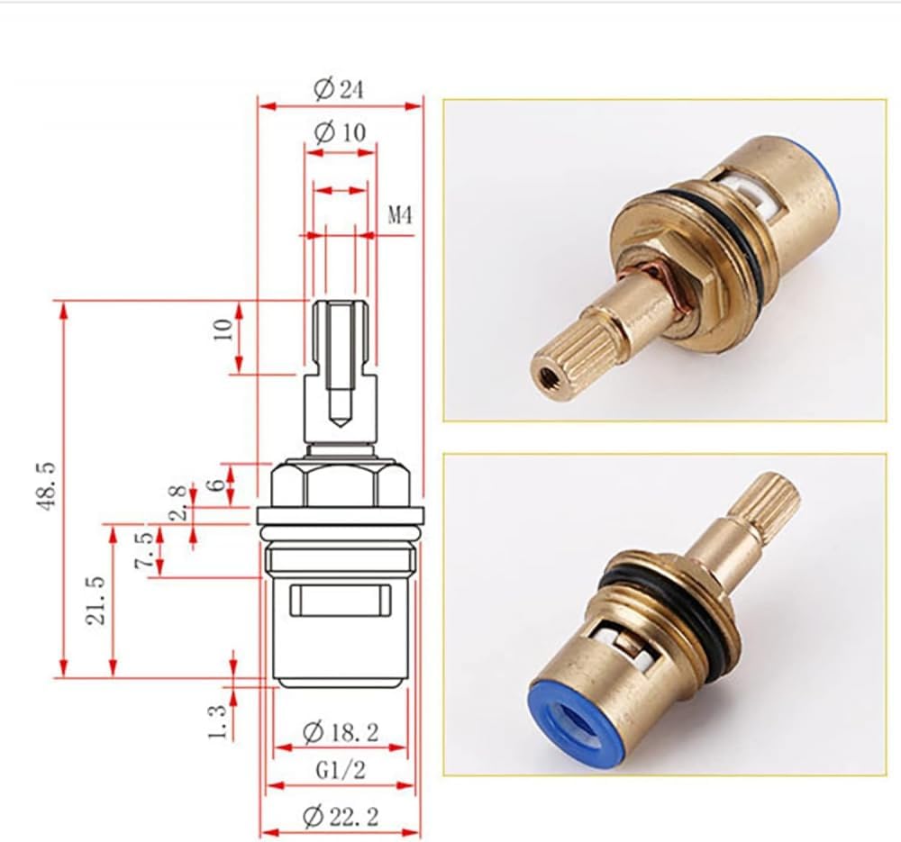 Replacement Tap Valves Brass Ceramic Stem Disc Cartridge Faucet Repair Parts for Bathroom Kitchen Tap Mixer Tap Cartridge,Red + Blue-Red