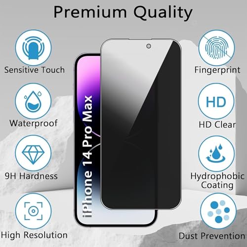 Image of 2 Pack 360 Degree Privacy Tempered Glass for iPhone 14 Pro Max - Anti-Spy, Anti-Scratch, 6.7-Inch Screen Protector
